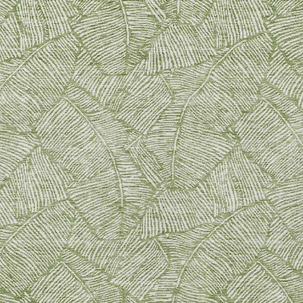 10' X 14' Green And Ivory Floral Washable Indoor Outdoor Area Rug