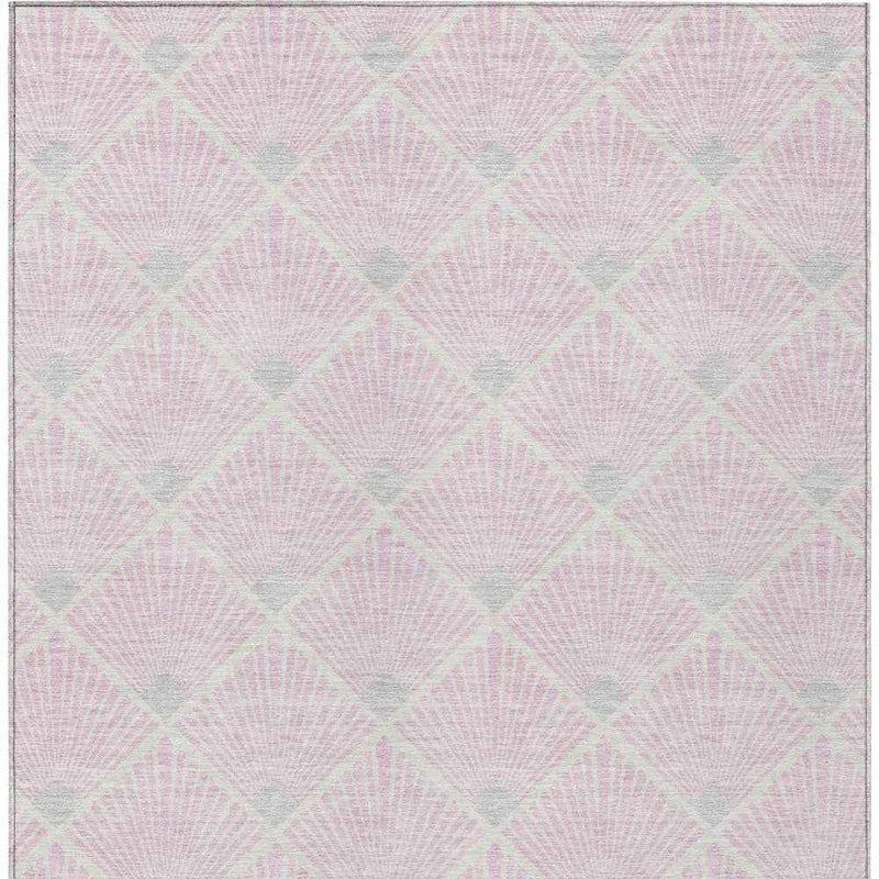 3' X 5' Pink Gray And Ivory Geometric Washable Indoor Outdoor Area Rug