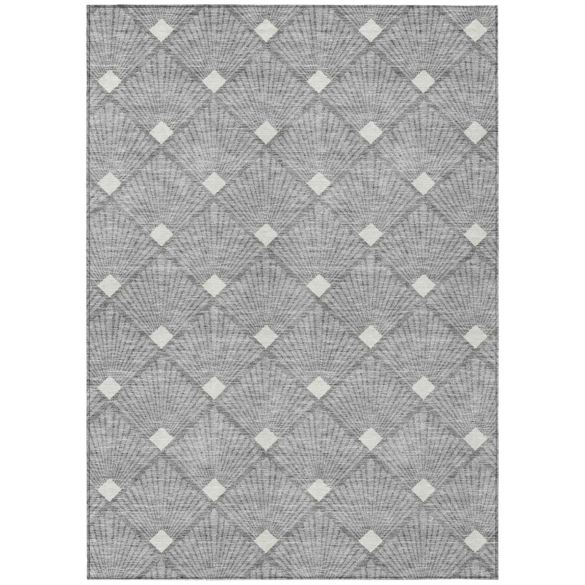 3' X 5' Gray And Ivory Geometric Washable Indoor Outdoor Area Rug