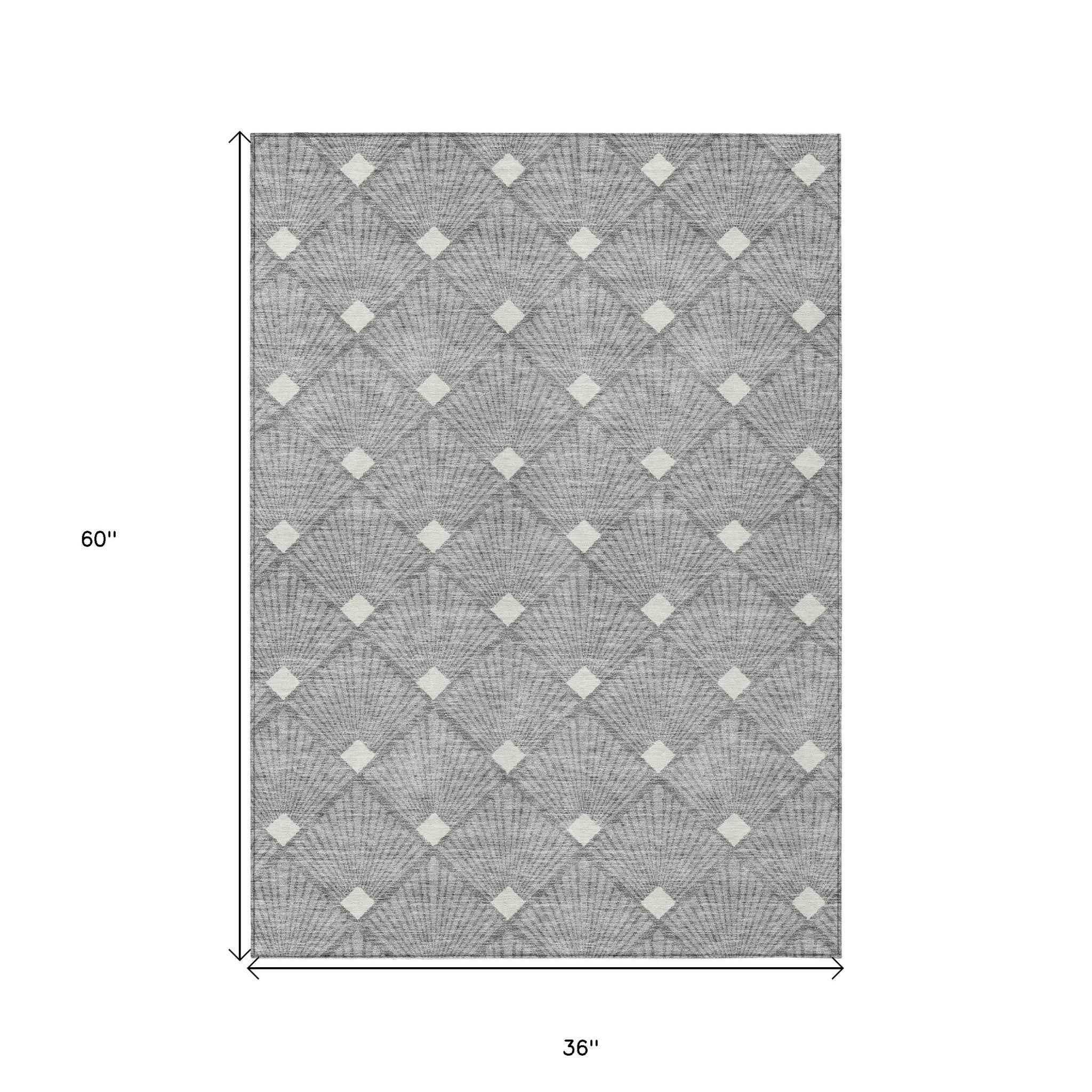 3' X 5' Gray And Ivory Geometric Washable Indoor Outdoor Area Rug