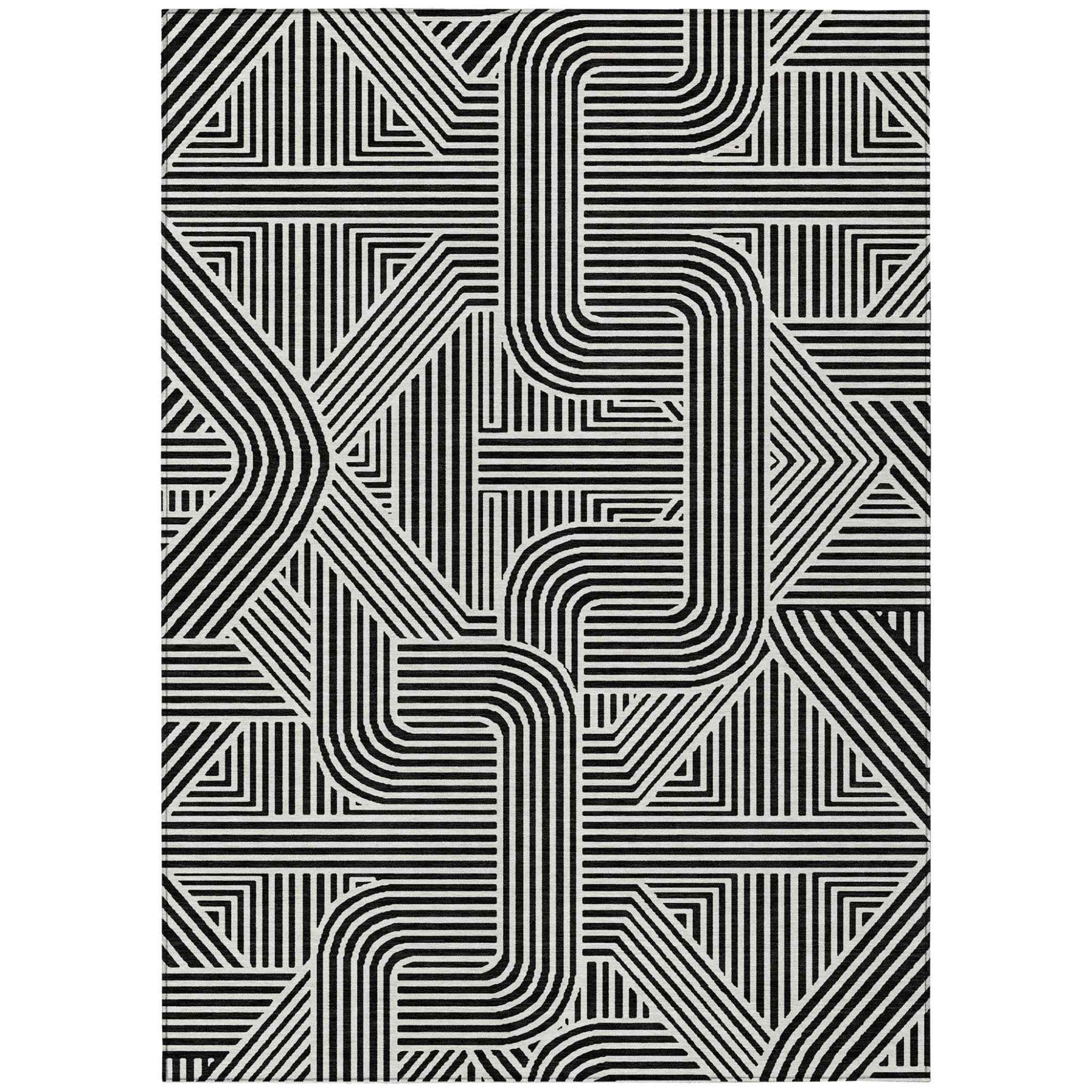3' X 5' Black And Ivory Abstract Washable Indoor Outdoor Area Rug