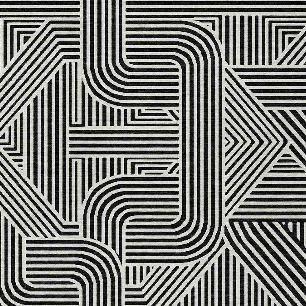 3' X 5' Black And Ivory Abstract Washable Indoor Outdoor Area Rug