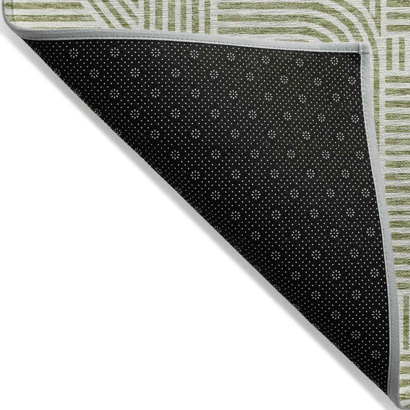 9' X 12' Artichoke Green And Ivory Abstract Washable Indoor Outdoor Area Rug