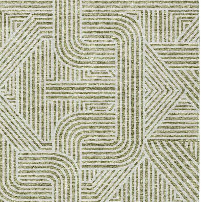 9' X 12' Artichoke Green And Ivory Abstract Washable Indoor Outdoor Area Rug