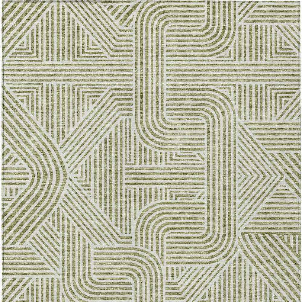 9' X 12' Artichoke Green And Ivory Abstract Washable Indoor Outdoor Area Rug