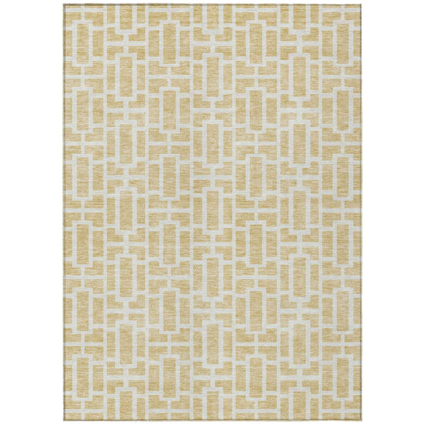 9' X 12' Wheat And Ivory Geometric Washable Indoor Outdoor Area Rug