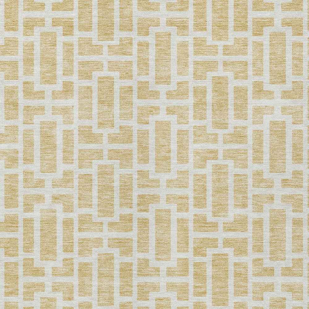9' X 12' Wheat And Ivory Geometric Washable Indoor Outdoor Area Rug