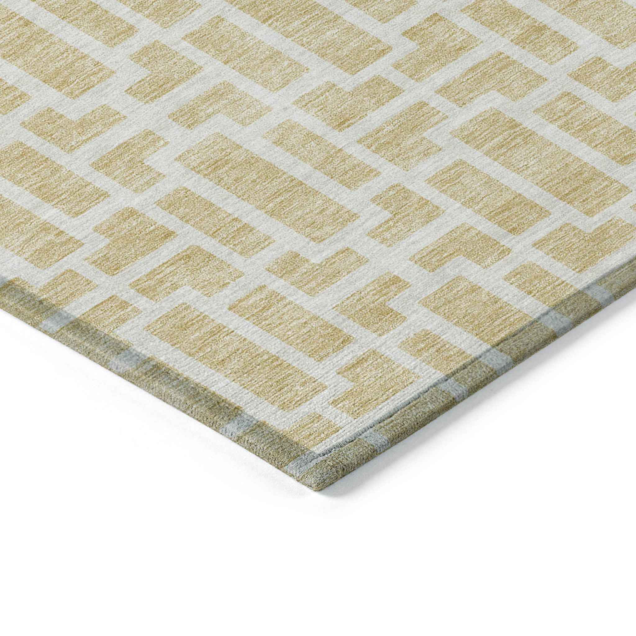 9' X 12' Wheat And Ivory Geometric Washable Indoor Outdoor Area Rug