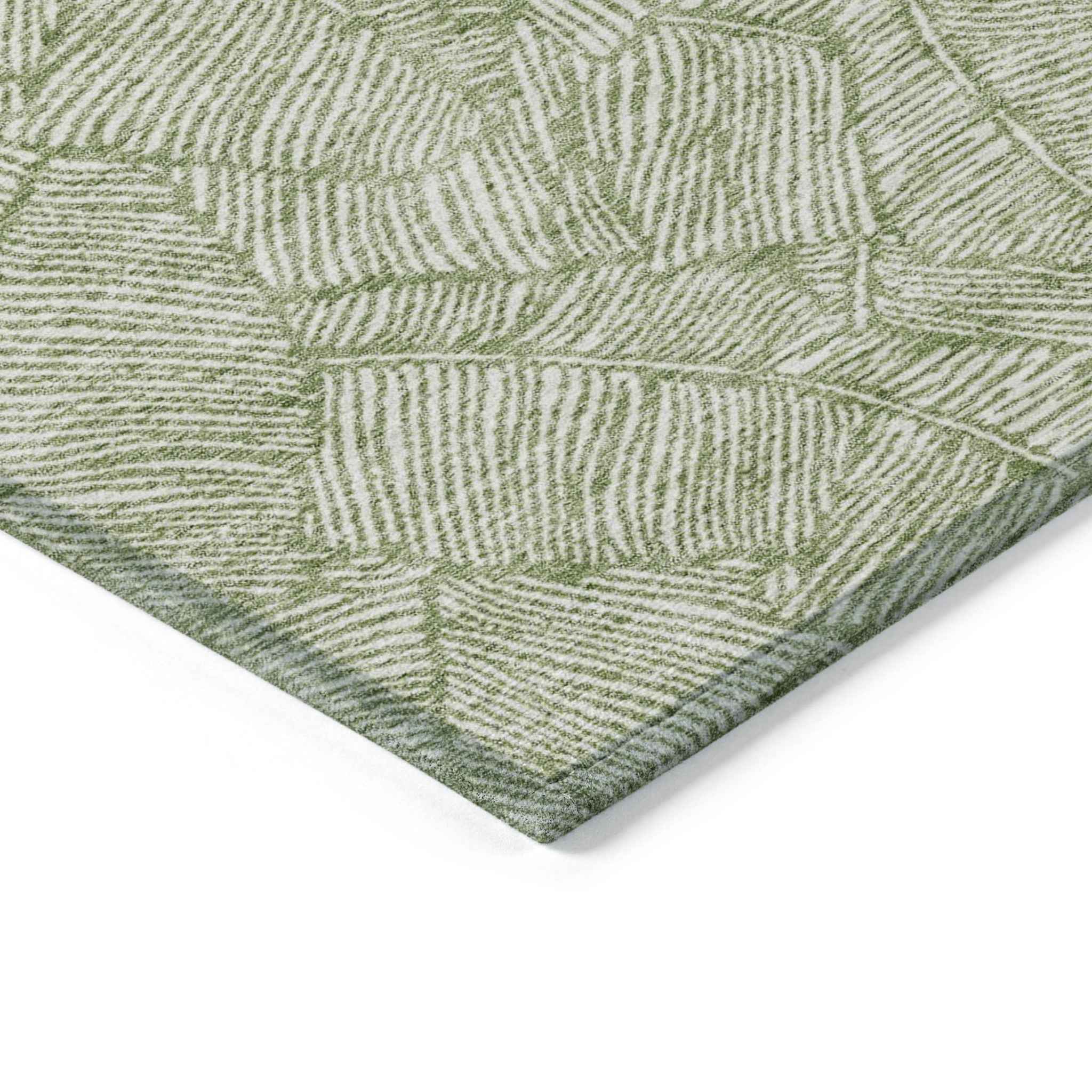 5' X 8' Green And Ivory Floral Washable Indoor Outdoor Area Rug