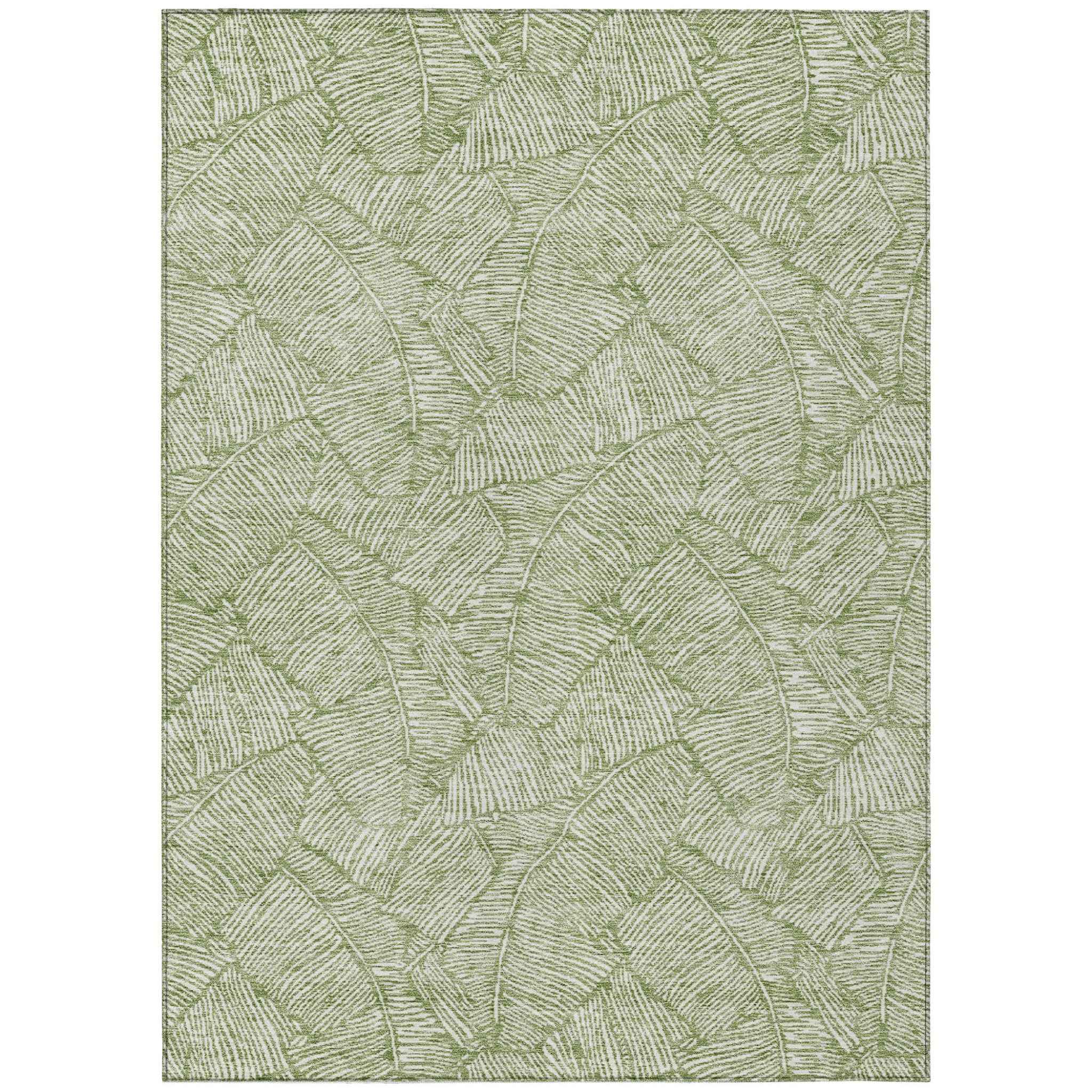 5' X 8' Green And Ivory Floral Washable Indoor Outdoor Area Rug