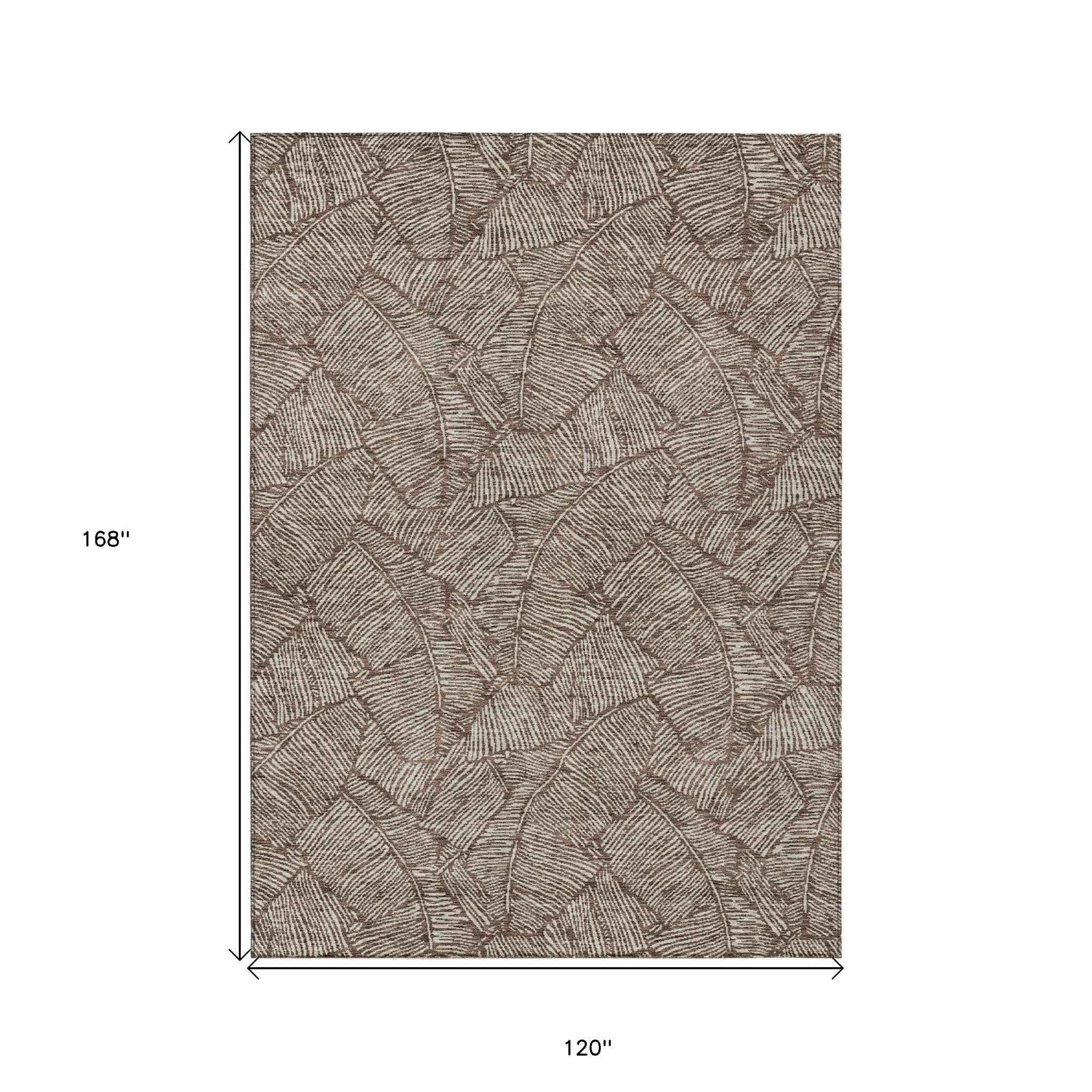10' X 14' Brown And Beige Floral Washable Indoor Outdoor Area Rug