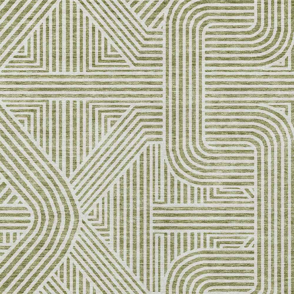8' X 10' Artichoke Green And Ivory Abstract Washable Indoor Outdoor Area Rug