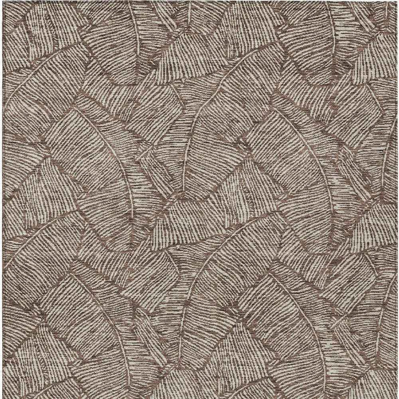 10' X 14' Brown And Beige Floral Washable Indoor Outdoor Area Rug