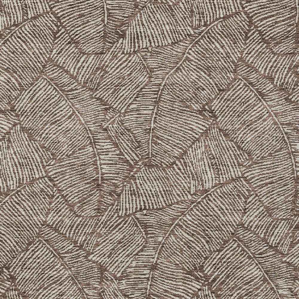 10' X 14' Brown And Beige Floral Washable Indoor Outdoor Area Rug