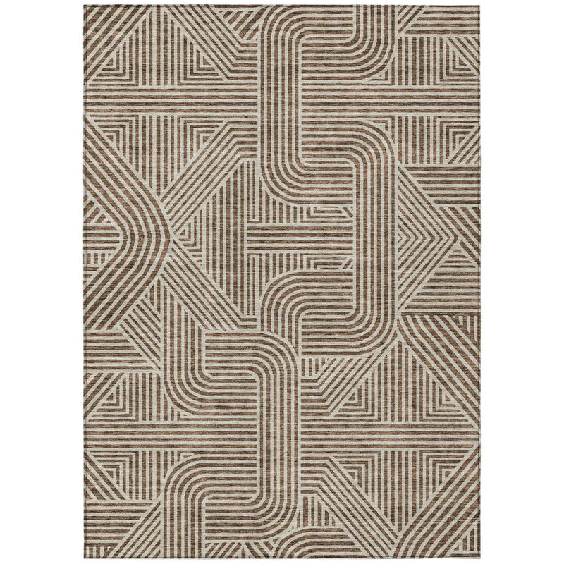 5' X 8' Brown And Beige Abstract Washable Indoor Outdoor Area Rug