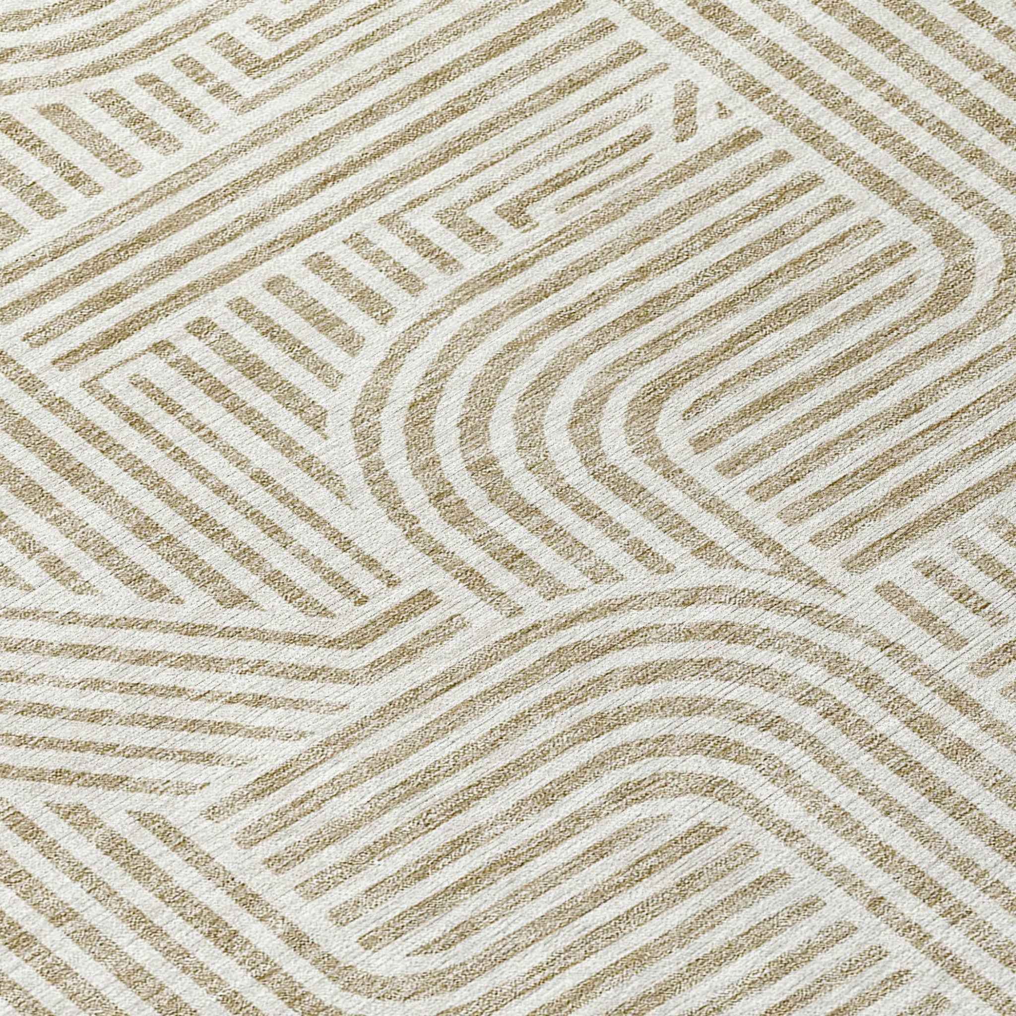 10' X 14' Beige And Brown Abstract Washable Indoor Outdoor Area Rug
