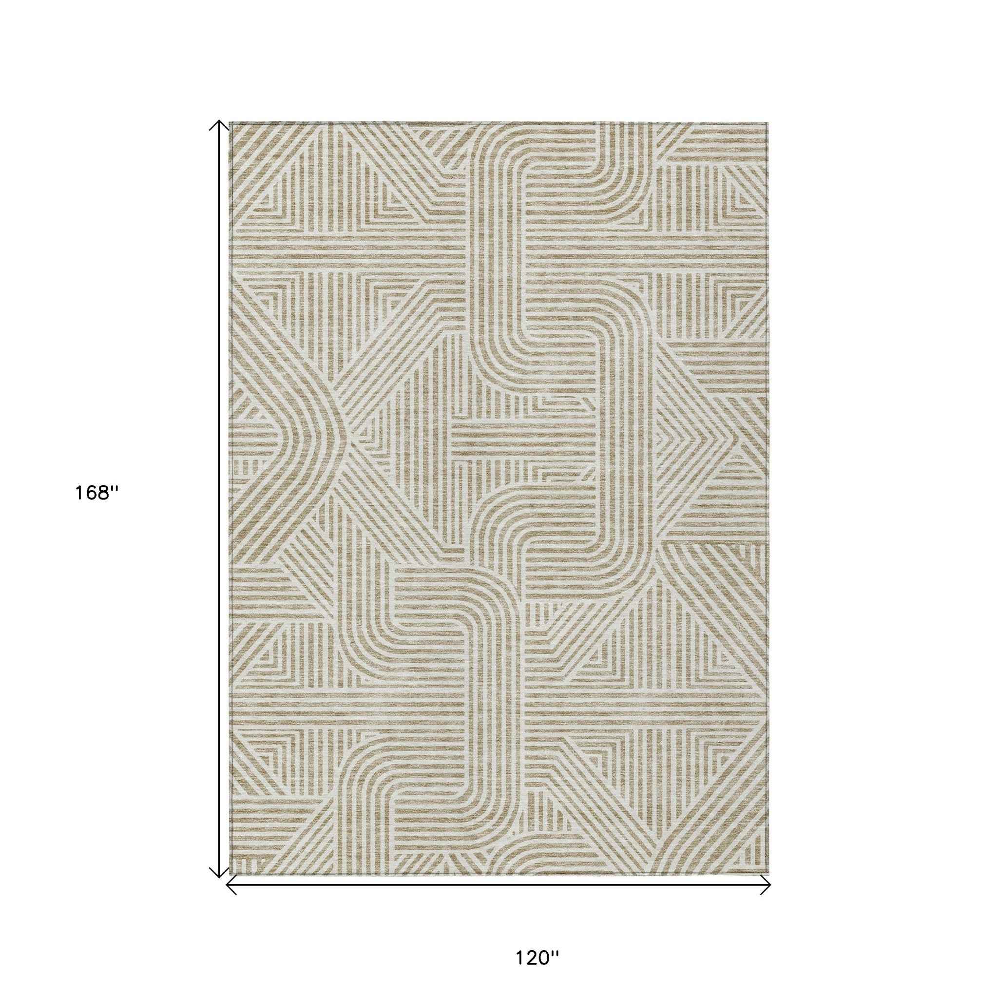 10' X 14' Beige And Brown Abstract Washable Indoor Outdoor Area Rug