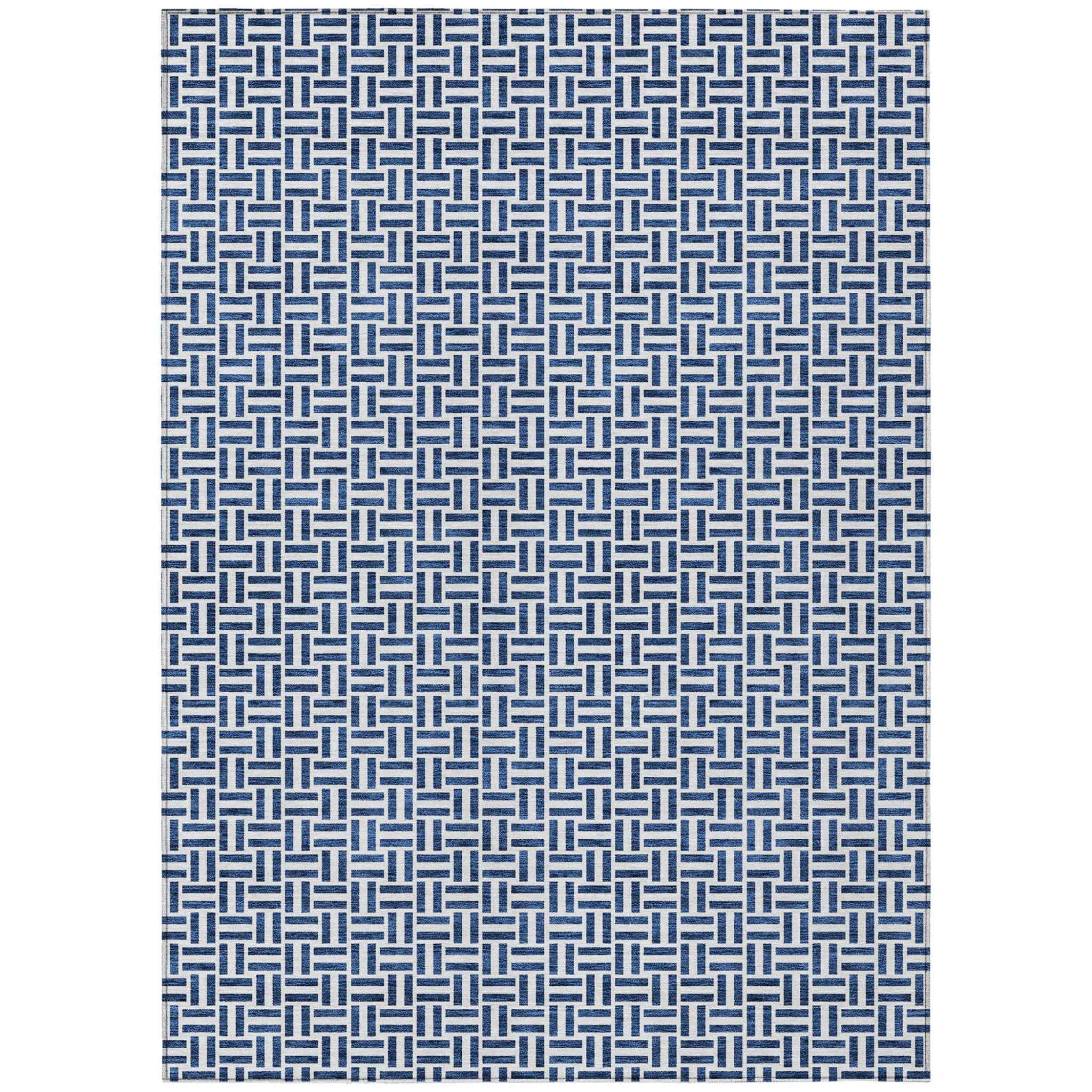 5' X 8' Navy Blue And Gray Geometric Washable Indoor Outdoor Area Rug