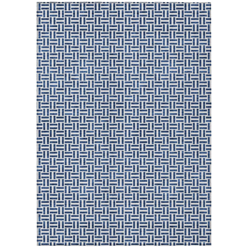 5' X 8' Navy Blue And Gray Geometric Washable Indoor Outdoor Area Rug