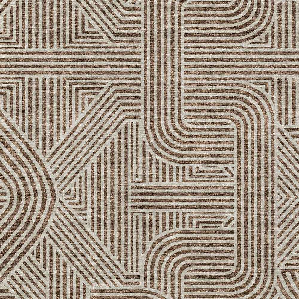 5' X 8' Brown And Beige Abstract Washable Indoor Outdoor Area Rug
