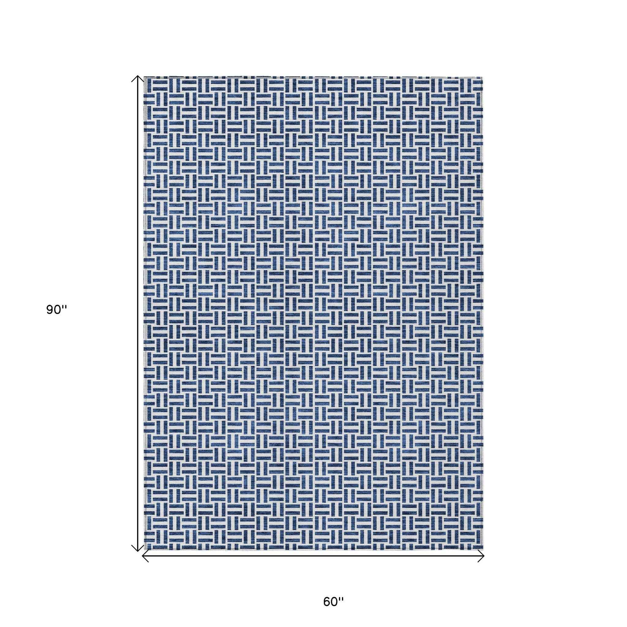 5' X 8' Navy Blue And Gray Geometric Washable Indoor Outdoor Area Rug