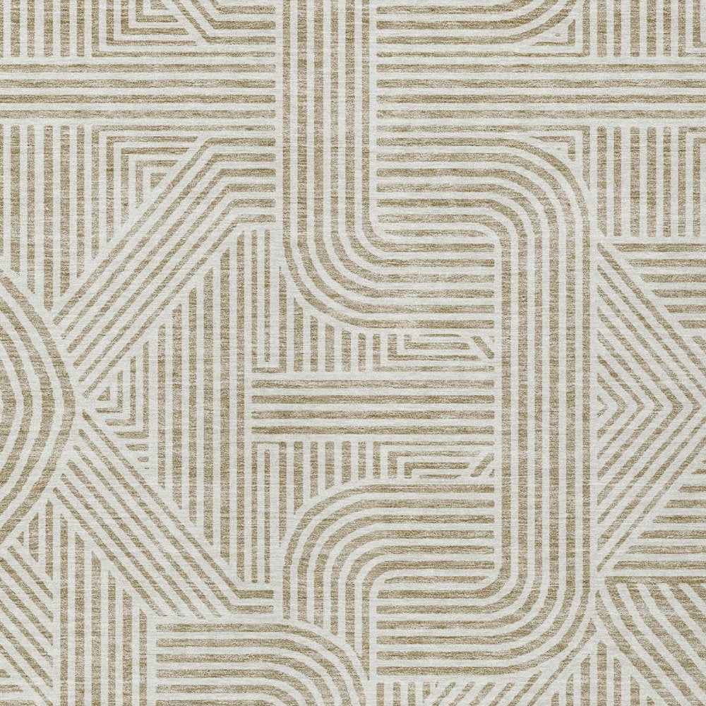 10' X 14' Beige And Brown Abstract Washable Indoor Outdoor Area Rug