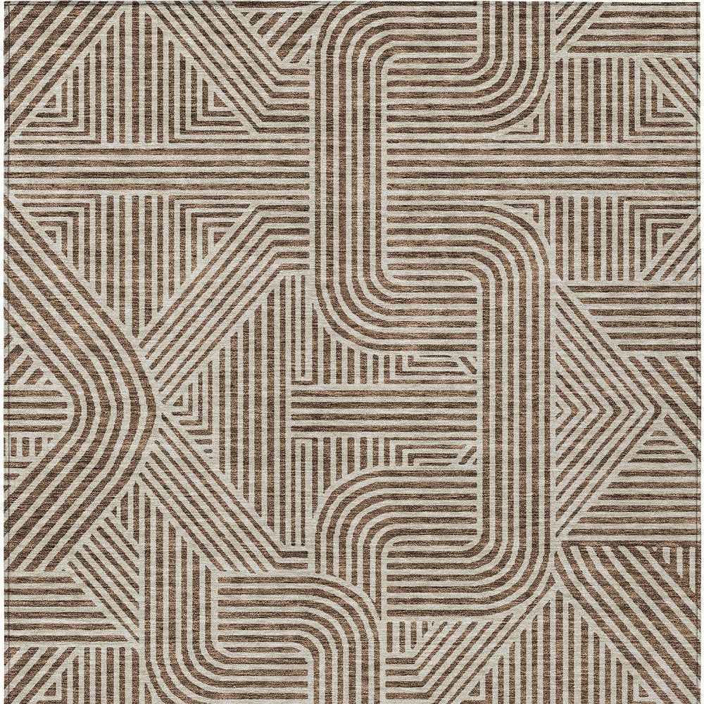 5' X 8' Brown And Beige Abstract Washable Indoor Outdoor Area Rug