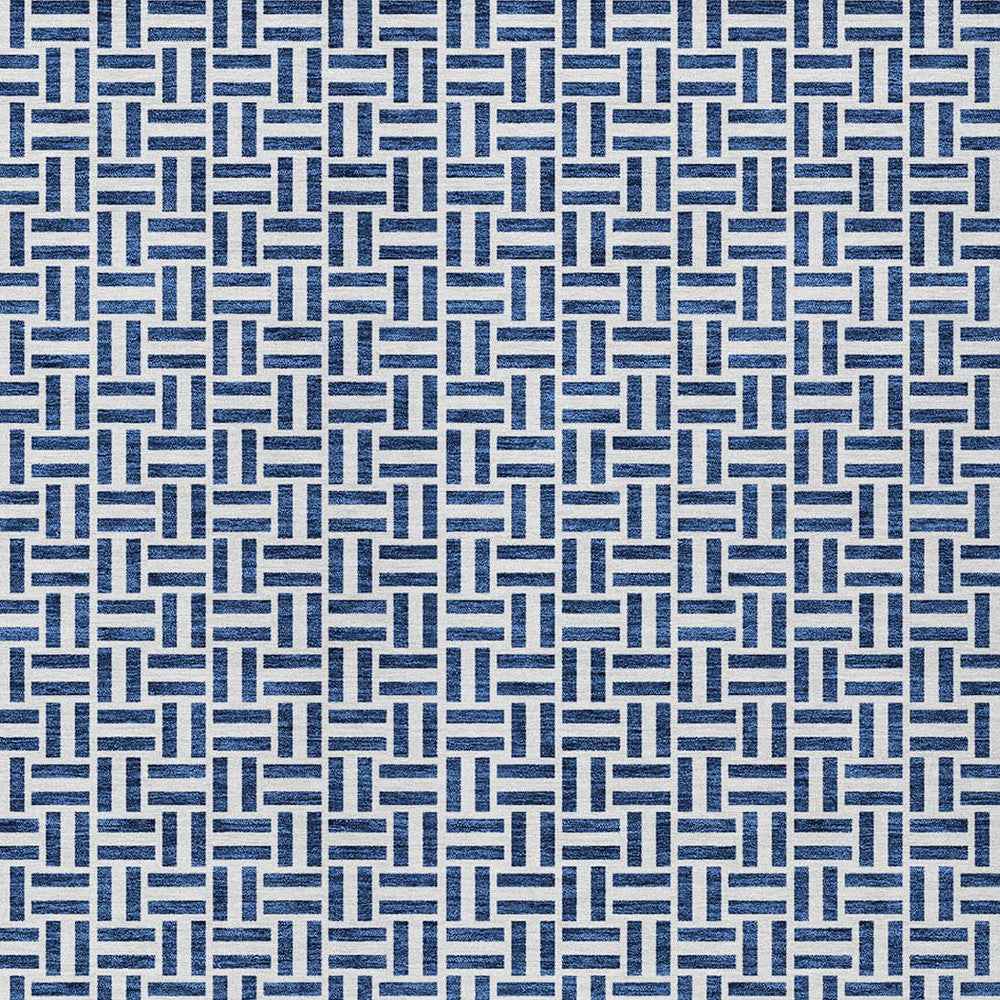 5' X 8' Navy Blue And Gray Geometric Washable Indoor Outdoor Area Rug