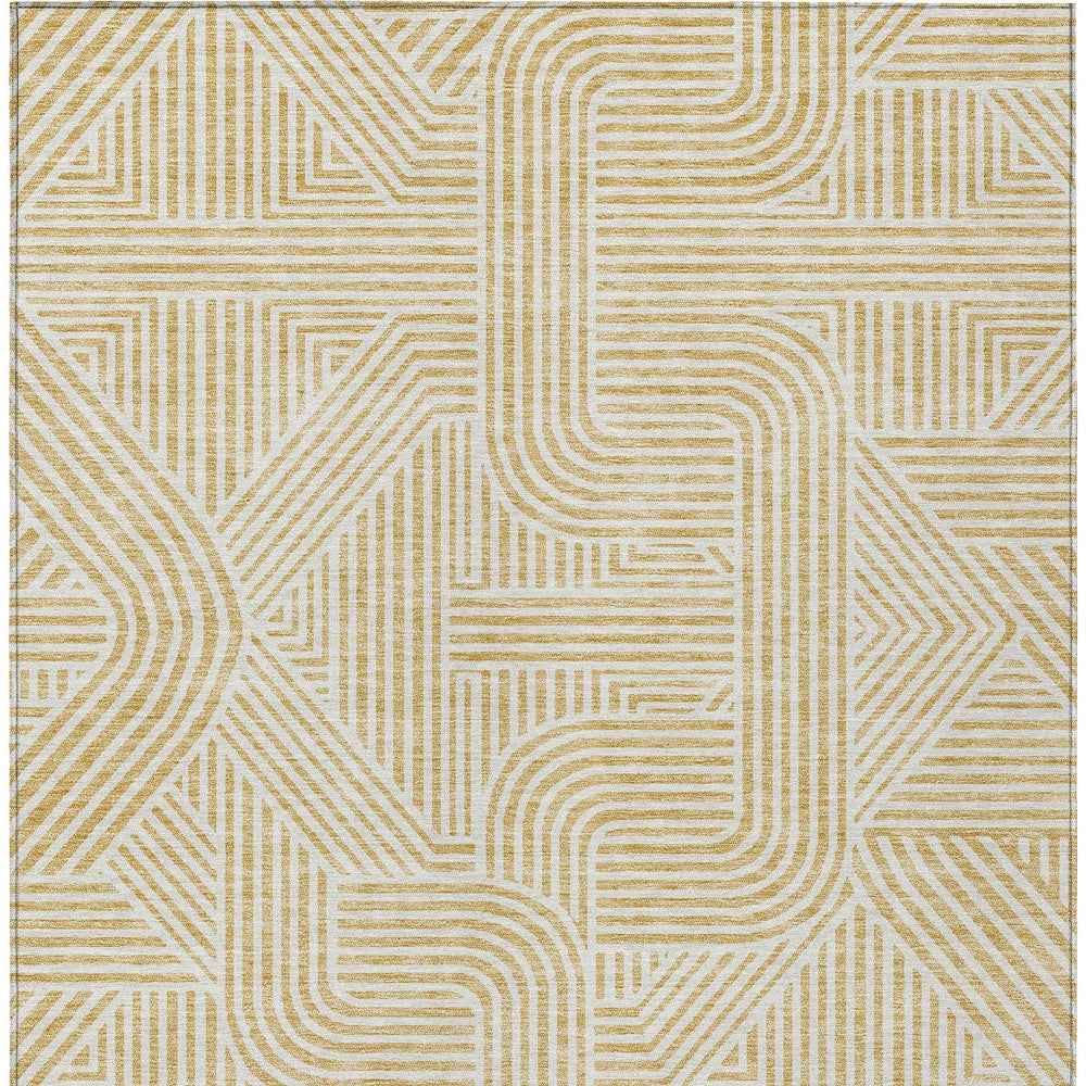 9' X 12' Gold And Beige Abstract Washable Indoor Outdoor Area Rug