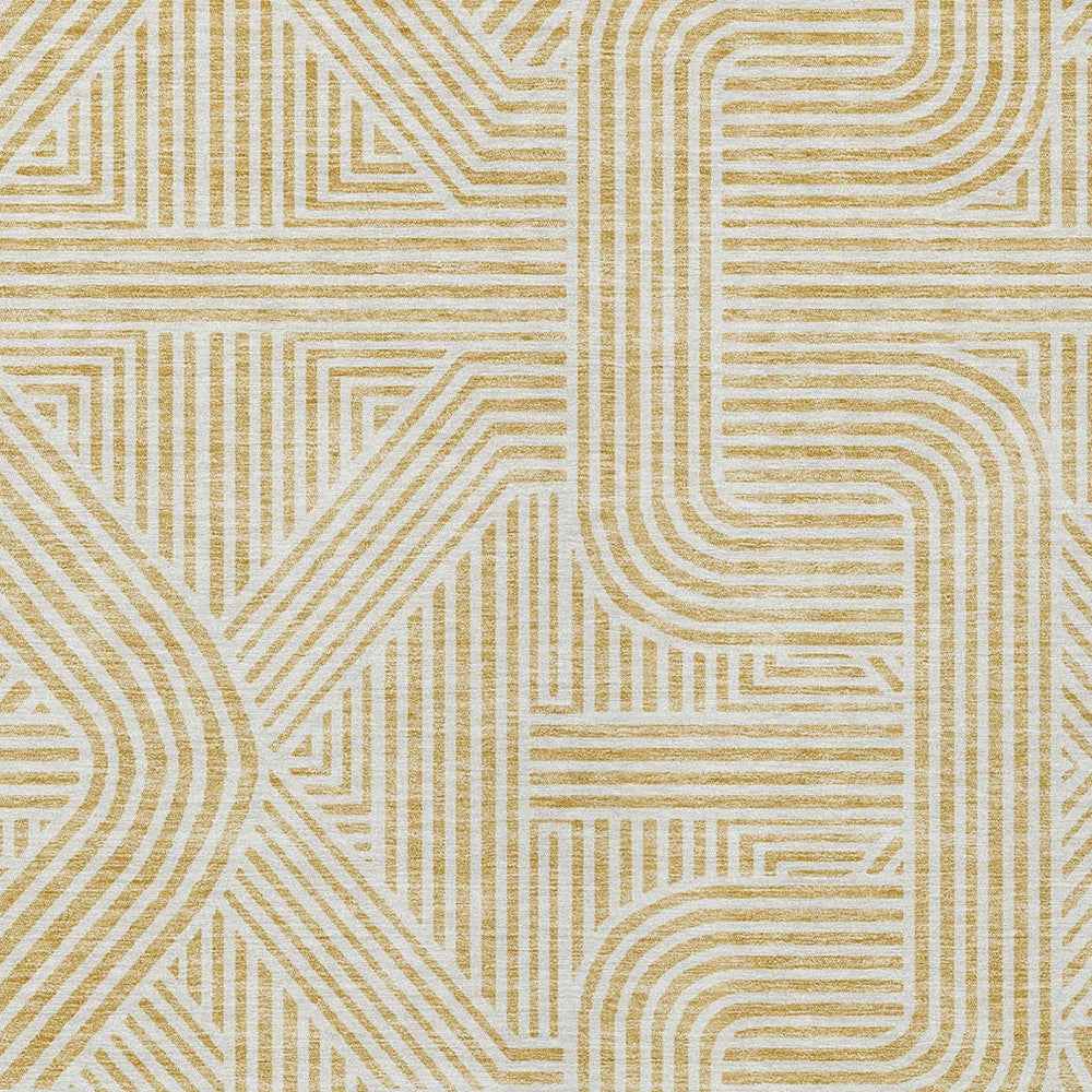 9' X 12' Gold And Beige Abstract Washable Indoor Outdoor Area Rug