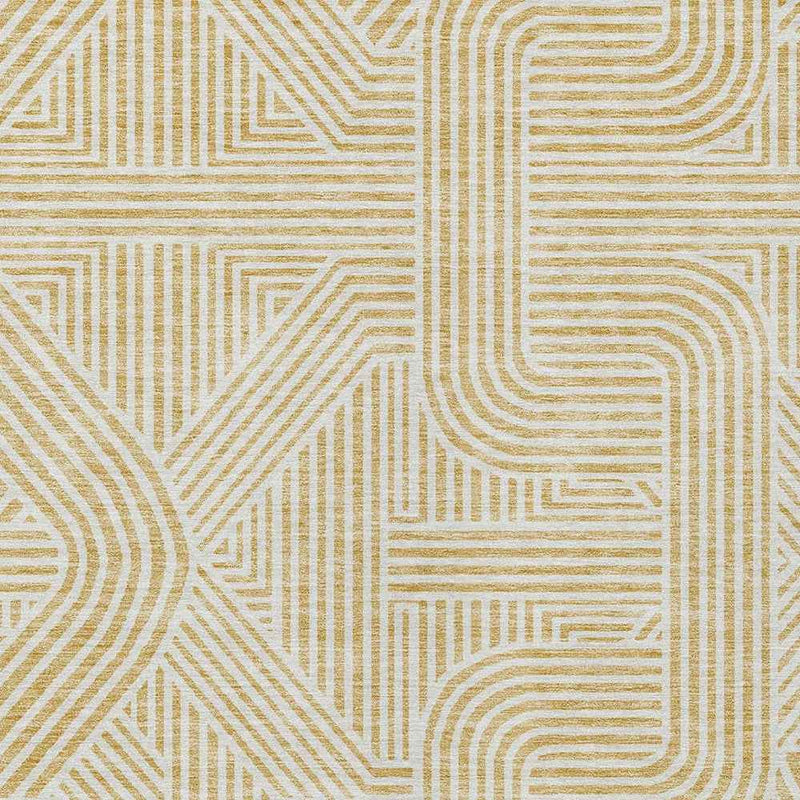 9' X 12' Gold And Beige Abstract Washable Indoor Outdoor Area Rug