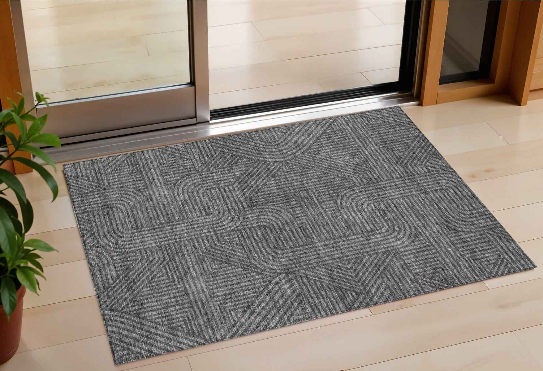 3' X 5' Charcoal And Gray Abstract Washable Indoor Outdoor Area Rug