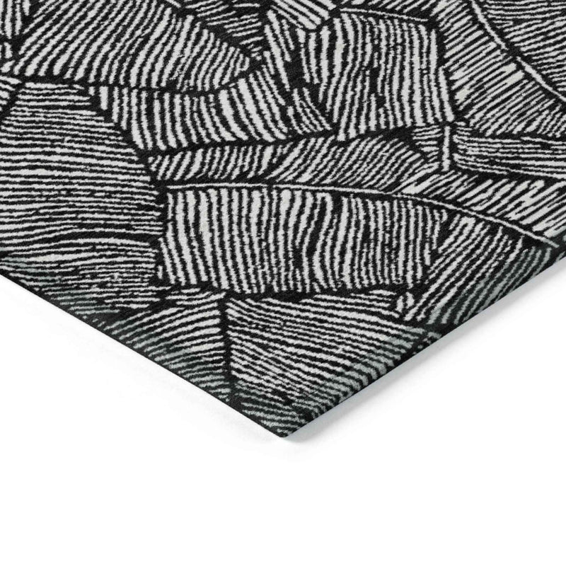 5' X 8' Black And Ivory Floral Washable Indoor Outdoor Area Rug