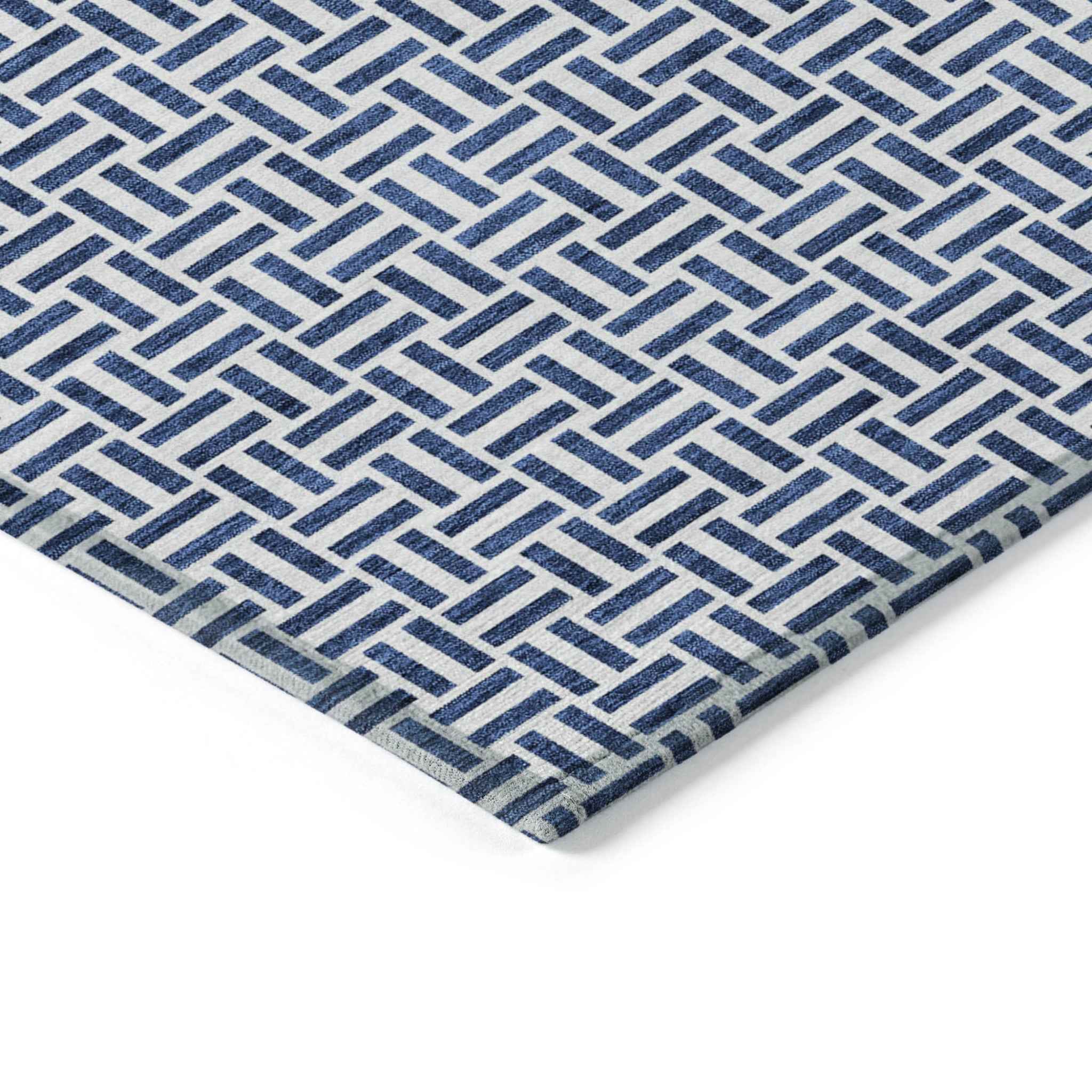 9' X 12' Navy Blue And Gray Geometric Washable Indoor Outdoor Area Rug
