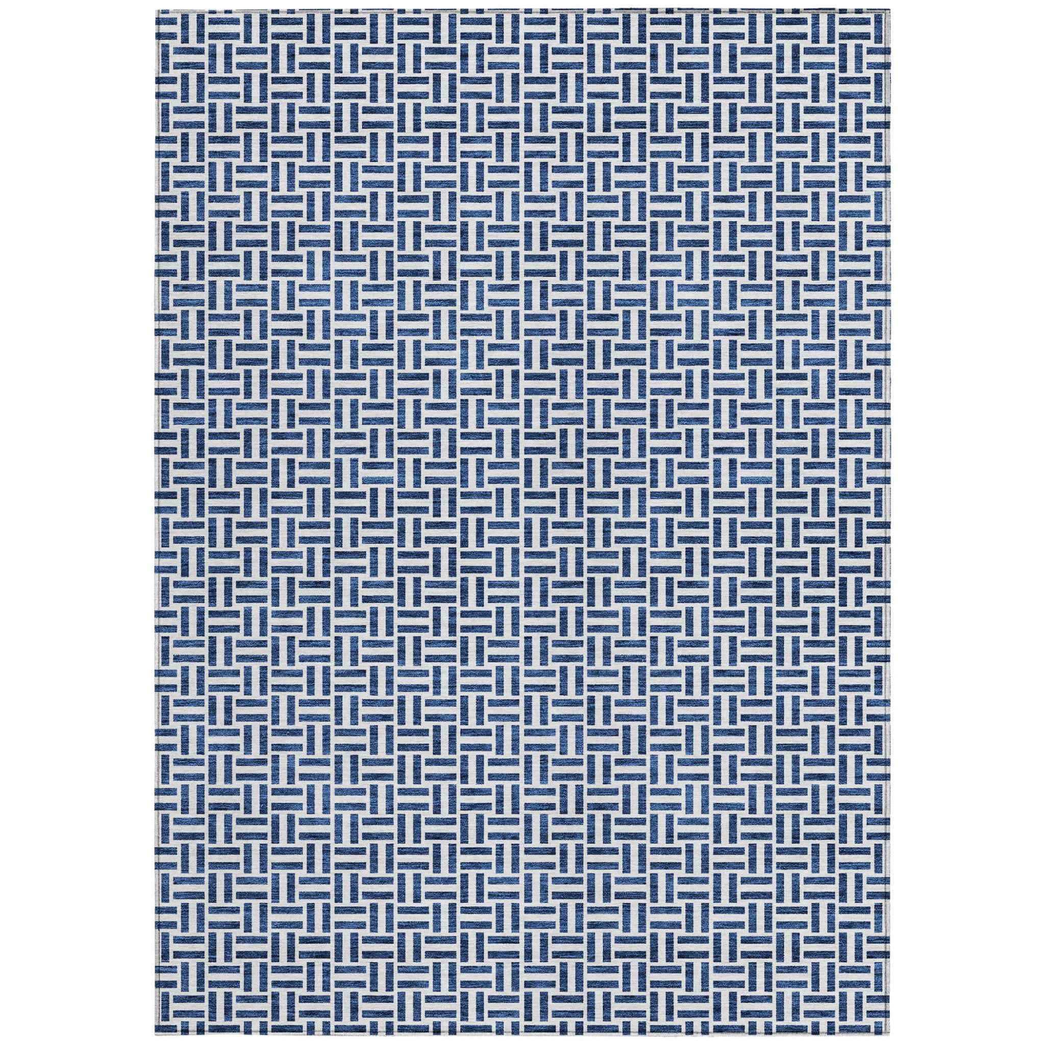 9' X 12' Navy Blue And Gray Geometric Washable Indoor Outdoor Area Rug