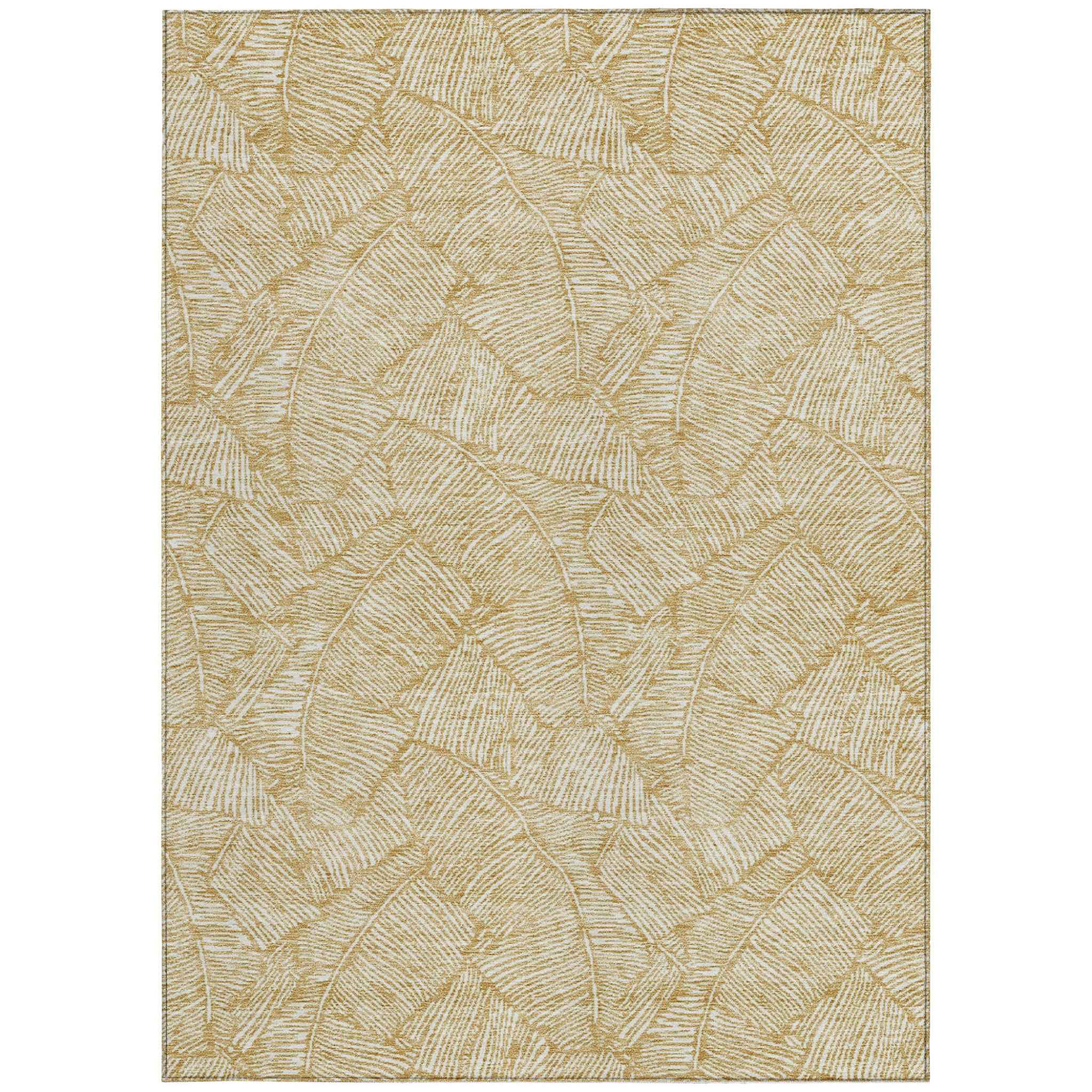 8' X 10' Gold And Beige Floral Washable Indoor Outdoor Area Rug