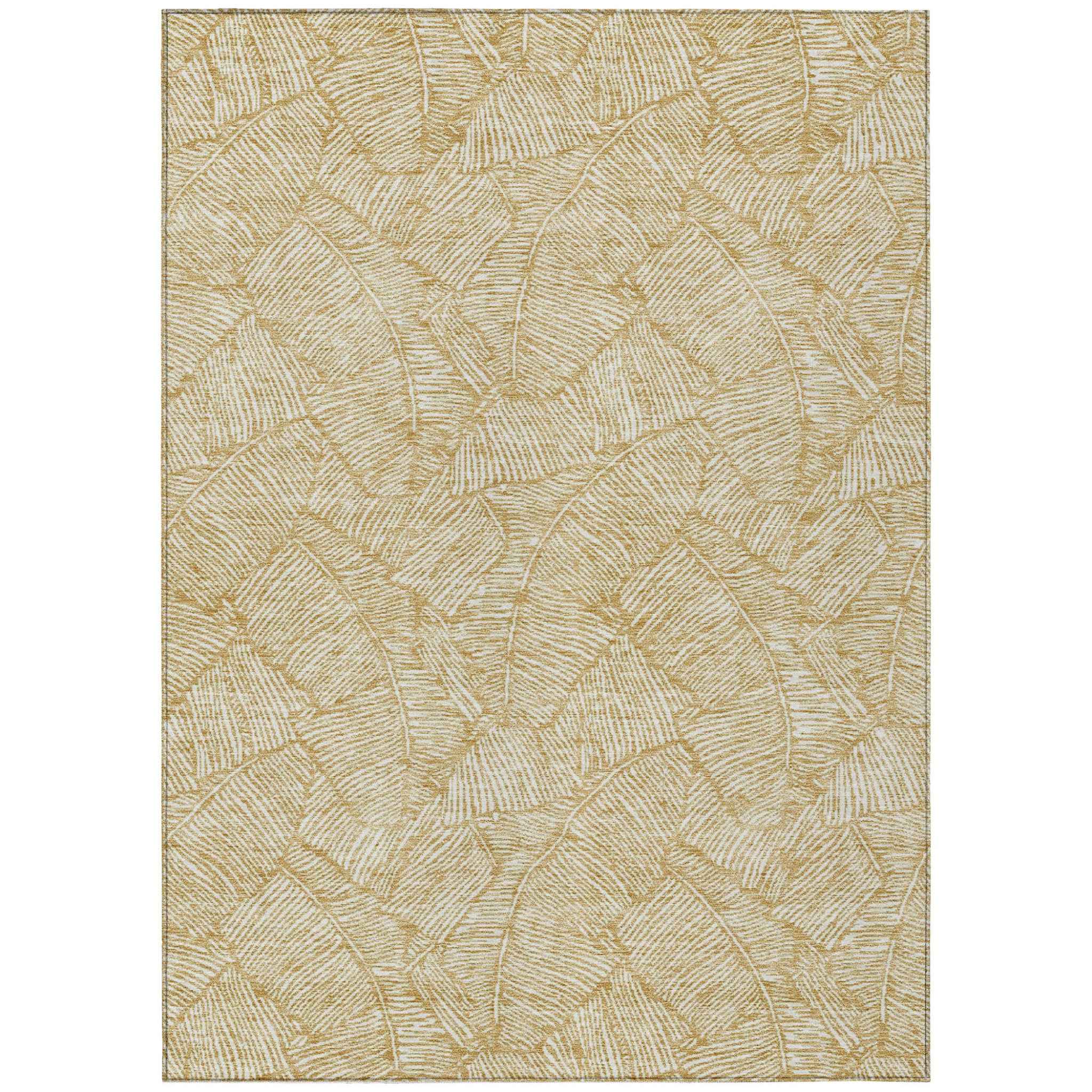 8' X 10' Gold And Beige Floral Washable Indoor Outdoor Area Rug
