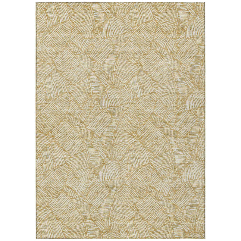 8' X 10' Gold And Beige Floral Washable Indoor Outdoor Area Rug