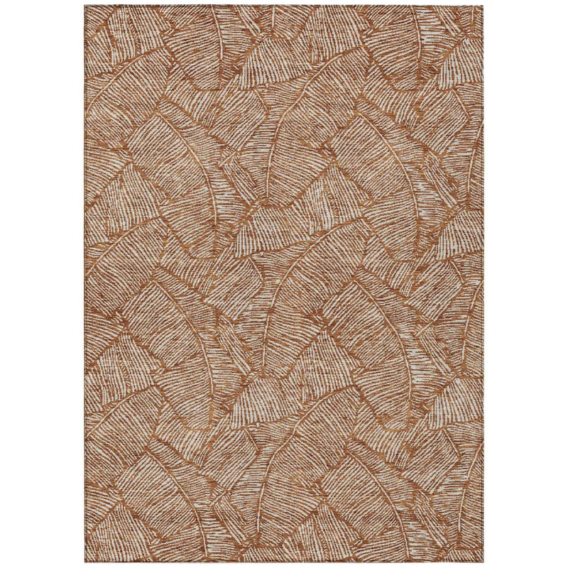 5' X 8' Copper And Beige Floral Washable Indoor Outdoor Area Rug