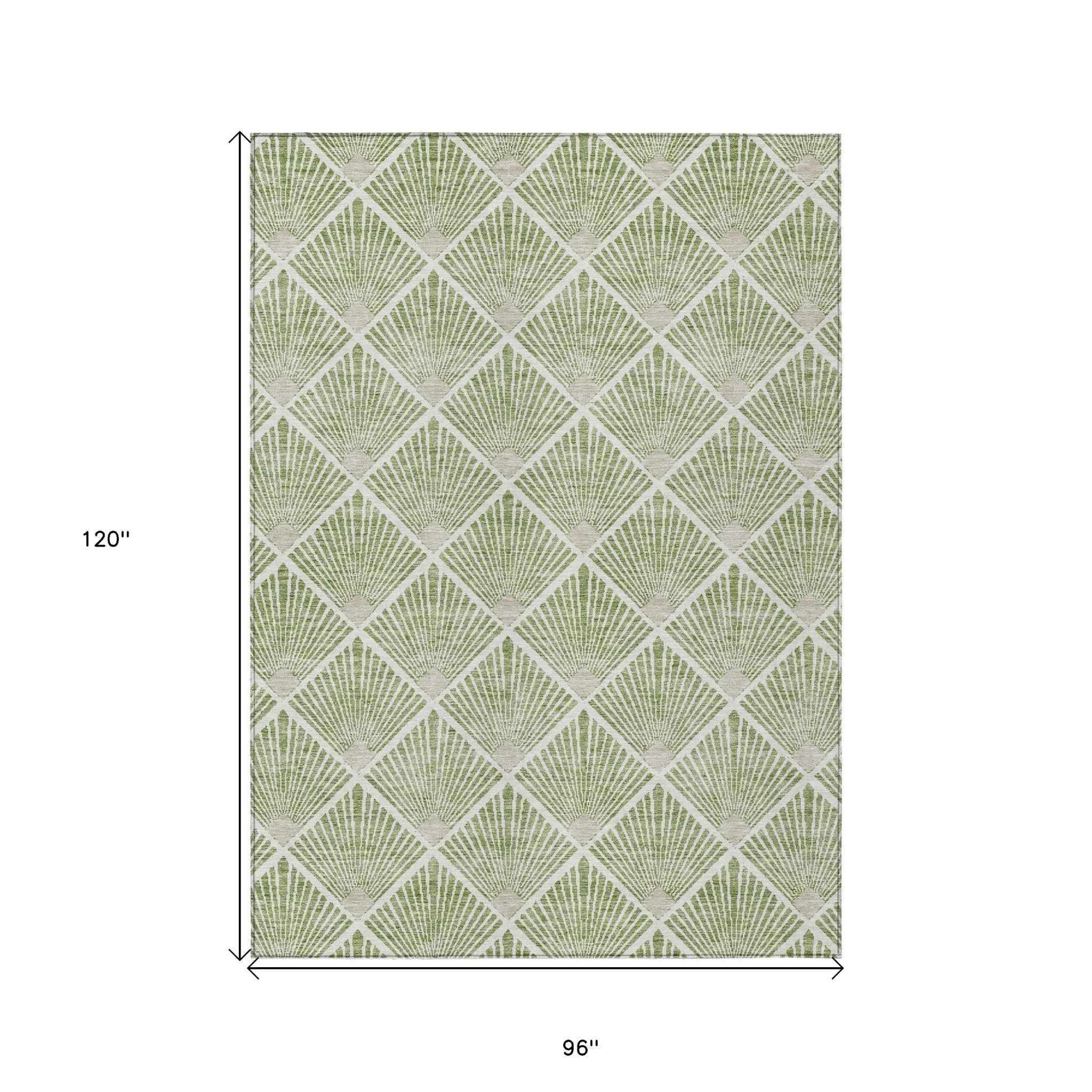 8' X 10' Green Beige And Ivory Geometric Washable Indoor Outdoor Area Rug