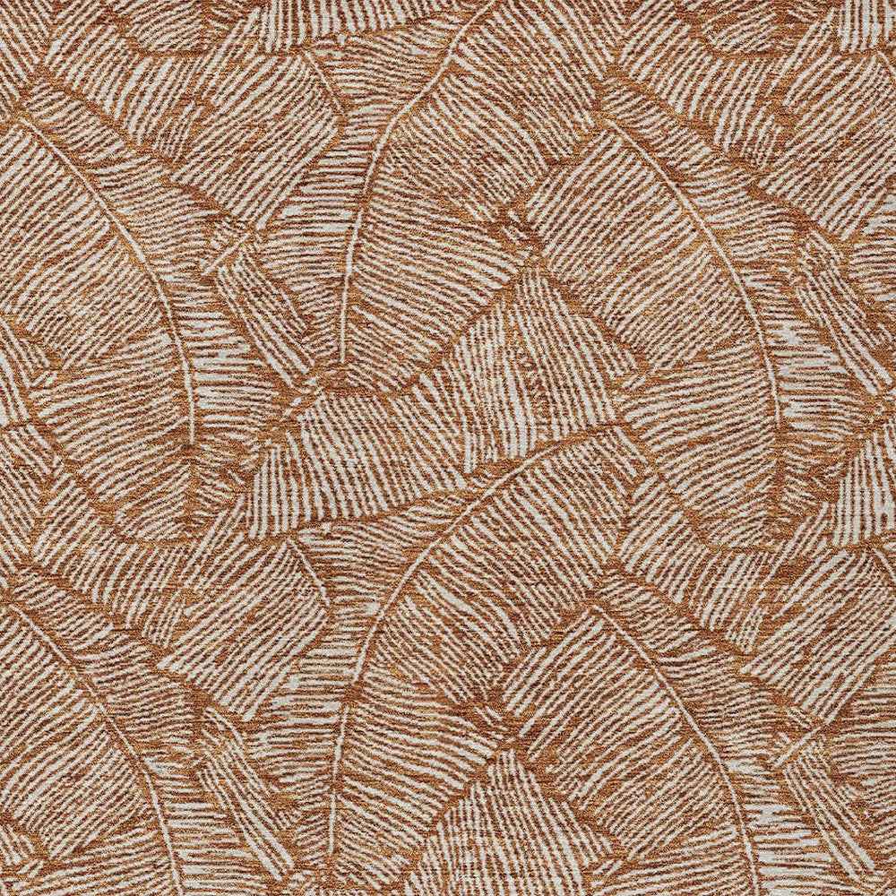 5' X 8' Copper And Beige Floral Washable Indoor Outdoor Area Rug