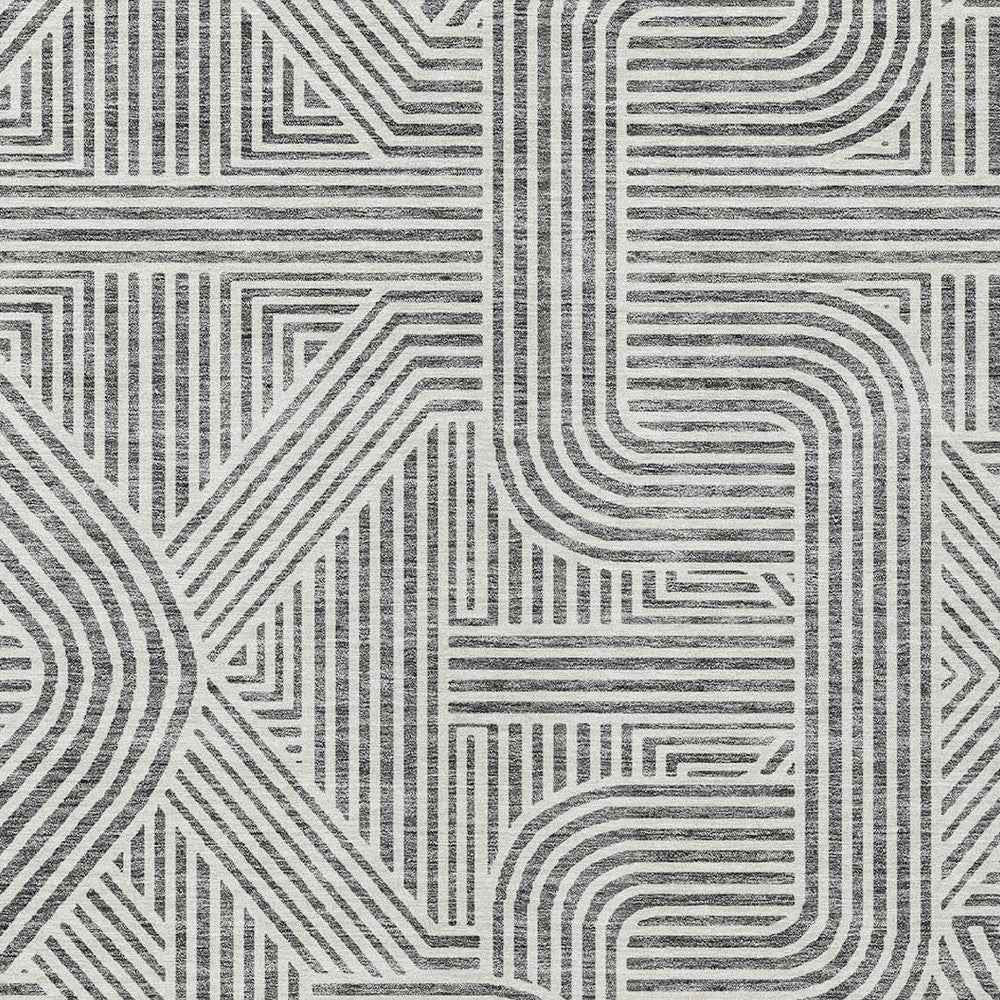 8' X 10' Gray And Ivory Abstract Washable Indoor Outdoor Area Rug