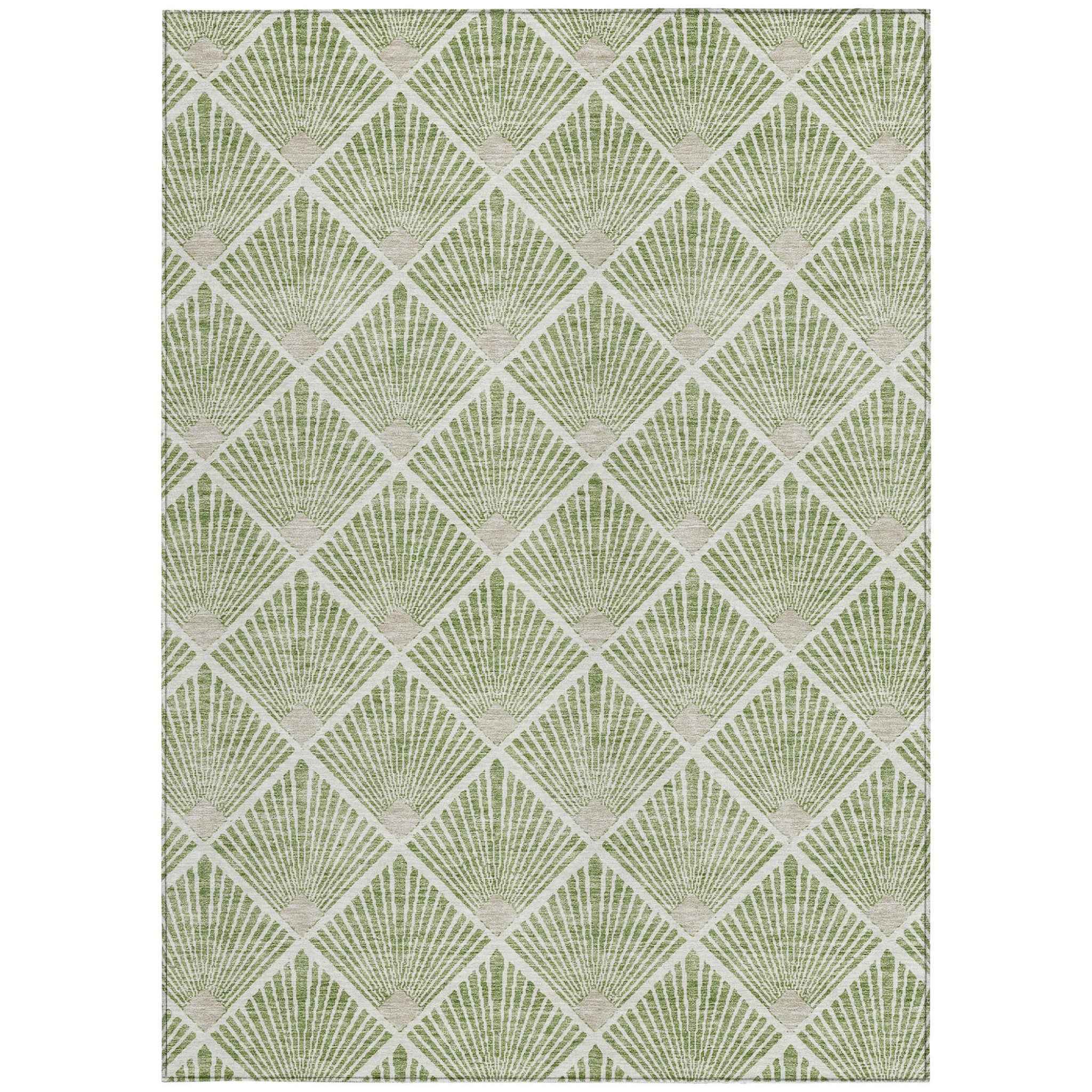 8' X 10' Green Beige And Ivory Geometric Washable Indoor Outdoor Area Rug