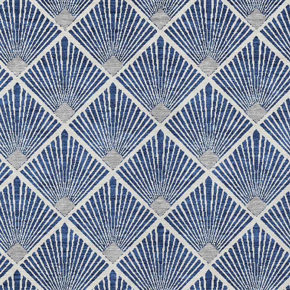 5' X 8' Navy Blue Gray And Ivory Geometric Washable Indoor Outdoor Area Rug