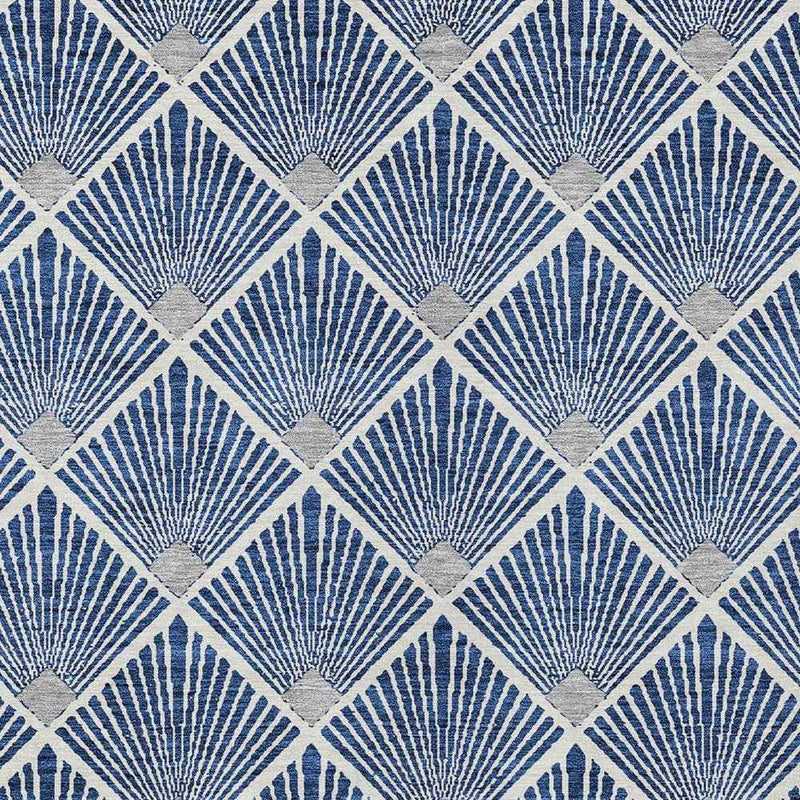 5' X 8' Navy Blue Gray And Ivory Geometric Washable Indoor Outdoor Area Rug