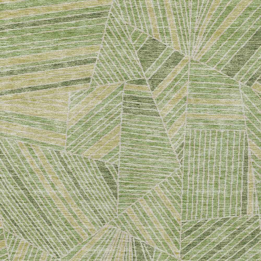 3' X 5' Green And Olive Green Geometric Washable Indoor Outdoor Area Rug