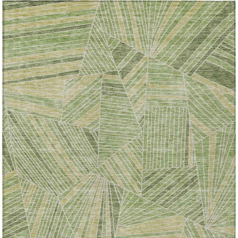 3' X 5' Green And Olive Green Geometric Washable Indoor Outdoor Area Rug