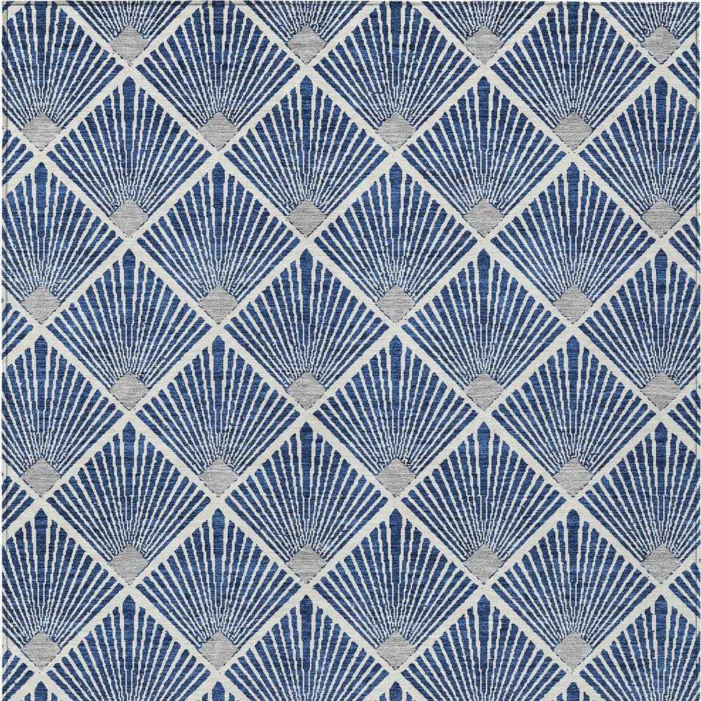 5' X 8' Navy Blue Gray And Ivory Geometric Washable Indoor Outdoor Area Rug