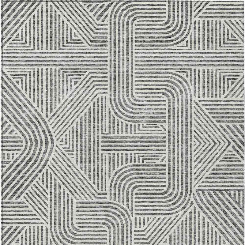 8' X 10' Gray And Ivory Abstract Washable Indoor Outdoor Area Rug