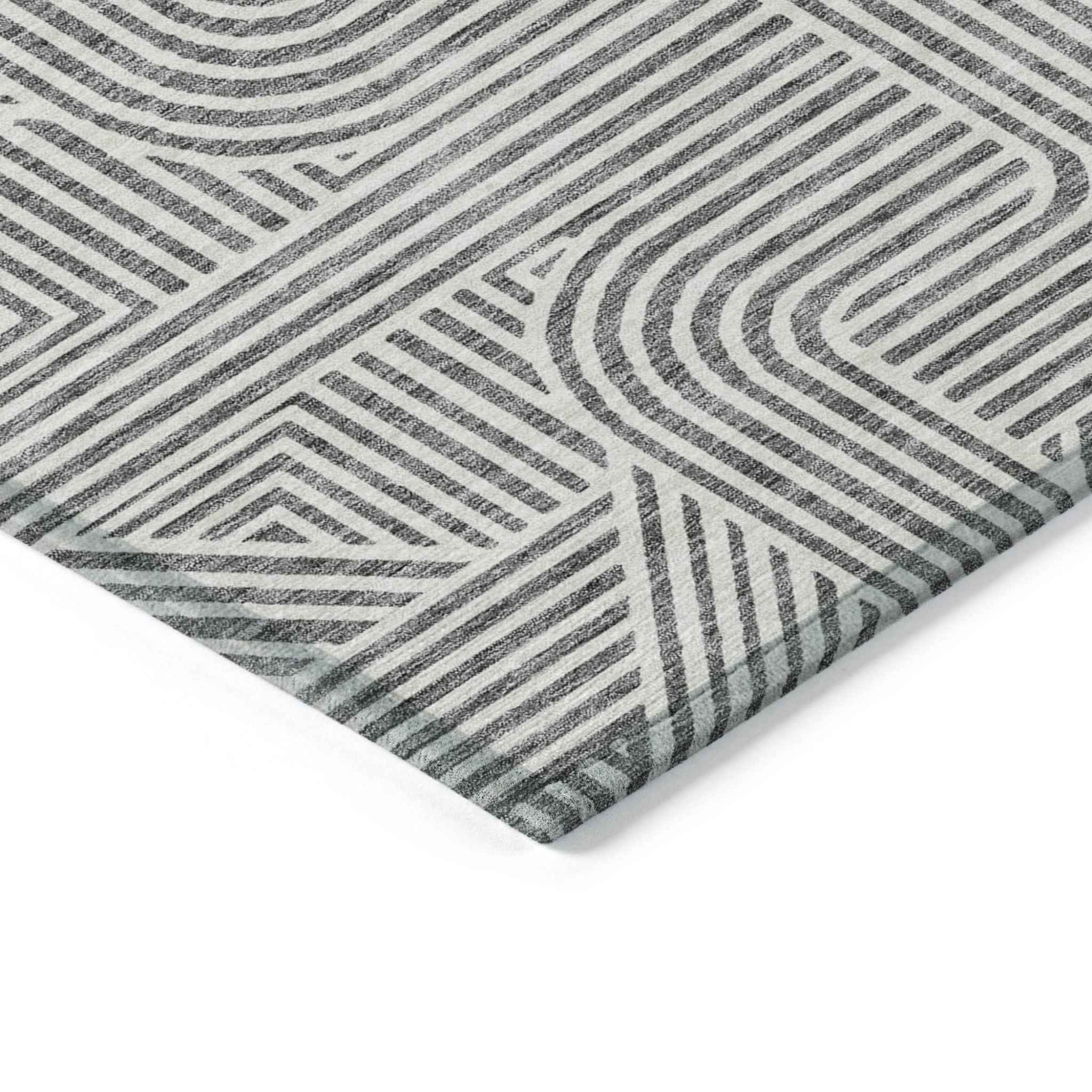 8' X 10' Gray And Ivory Abstract Washable Indoor Outdoor Area Rug